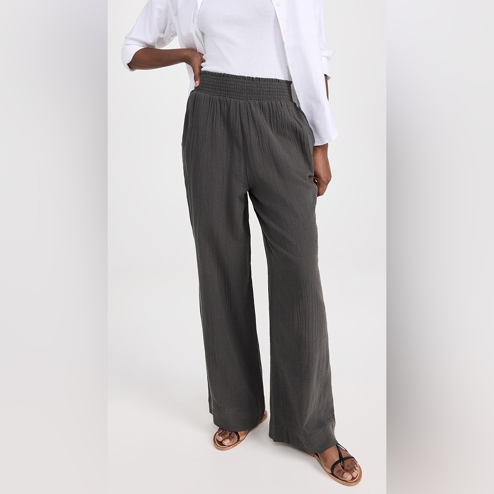 Black Wide Leg cotton gauze Pants style dark gray boutique faherty size small